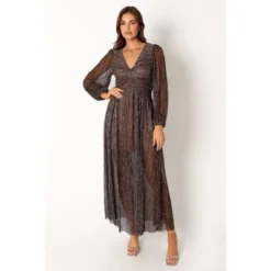 Petal And Pup Womens Lustre Long Sleeve Midi Dress