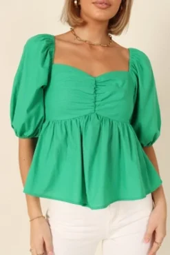Petal And Pup Womens Joanna Puff Sleeve Peplum Top