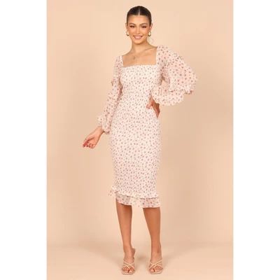 Petal And Pup Womens Bonita Shirred Frill Long Sleeve Bodycon Midi Dress 6 Petal And Pup Womens Bonita Shirred Frill Long Sleeve Bodycon Midi Dress - Image 6