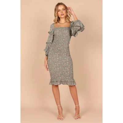 Petal And Pup Womens Bonita Shirred Frill Long Sleeve Bodycon Midi Dress 9 Petal And Pup Womens Bonita Shirred Frill Long Sleeve Bodycon Midi Dress - Image 9