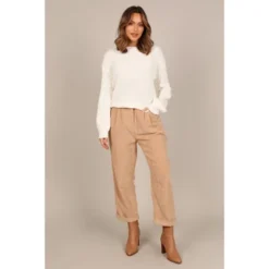 Petal And Pup Womens Katrina Textured Sleeve Crewneck Knit Sweater